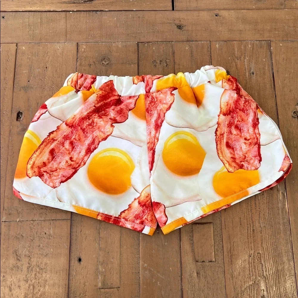 Romey loves Lulu bacon and eggs graphic print swim trunks boys 12 months